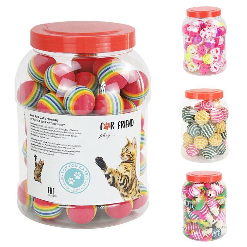 1Set Fun Rainbow Ball Cat Toy Colorful Ball Interactive Pet Kitten Scratch Natural Foam Ball Training Pet Supplies Product