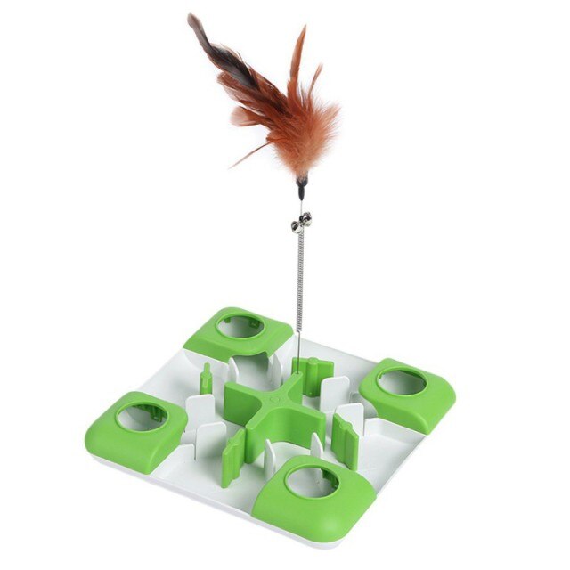 Pet Cat Toys Puzzle Game Toy for Cats And Dogs Treat Dispenser Spring Feather Wand Fun Maze Feeder Training Cat toy