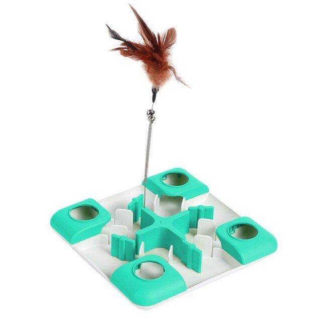 Pet Cat Toys Puzzle Game Toy for Cats And Dogs Treat Dispenser Spring Feather Wand Fun Maze Feeder Training Cat toy