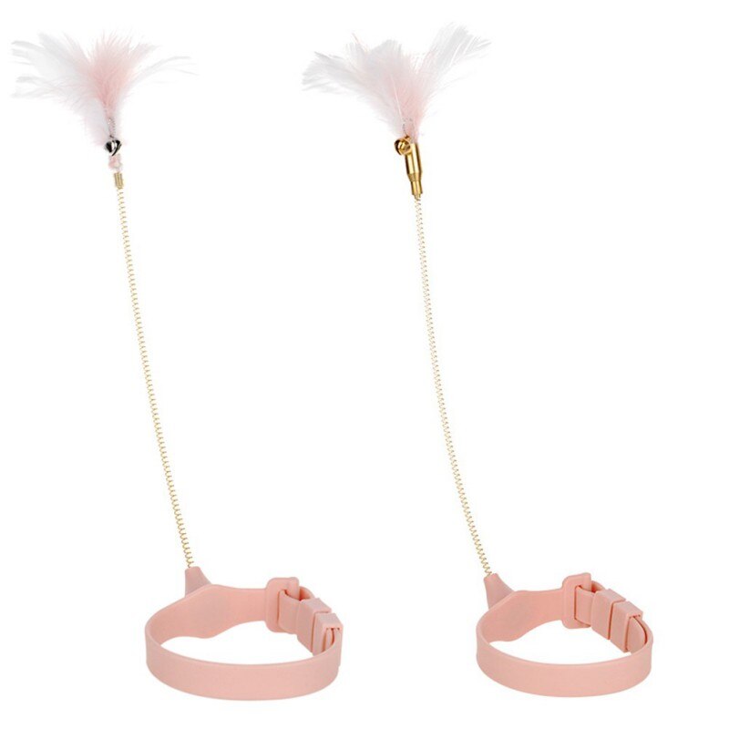 Funny Cat Collar Toy Feather Teaser Stick Interesting Automatic Cat Toy Foot Interactive Cats Teaser Feather Kitten Toys